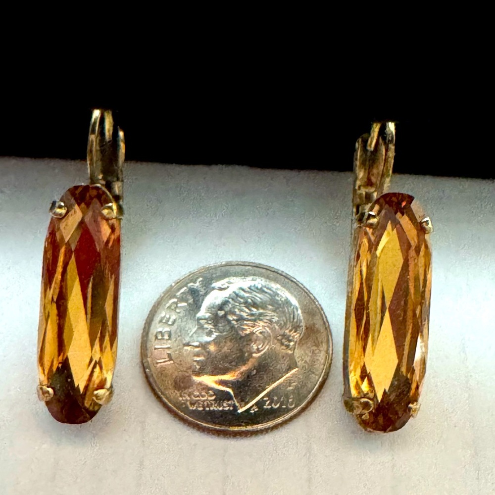 Sabika Gold Elongated Drop Earrings with Faceted Stones